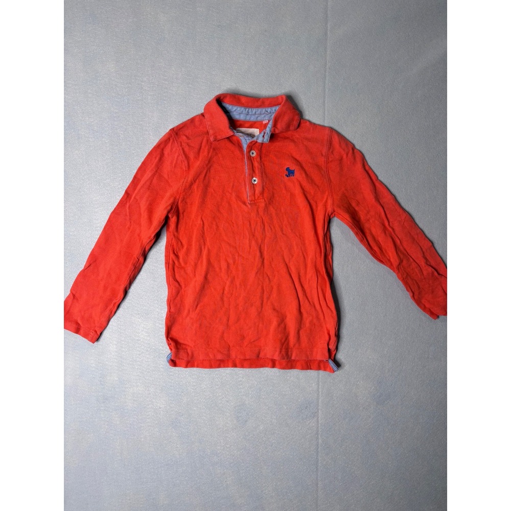 Mini Boden Boys Long Sleeve Polo Shirt Orange Red Dog Logo Elbow Patches 7-8Y